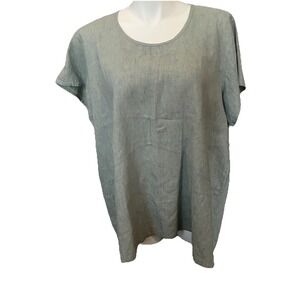 FLAX Linen Top Women's XL Short Sleeve Sage Green Boxy Lagenlook